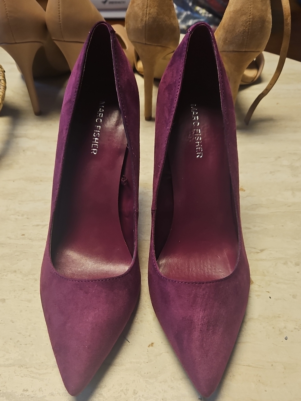 Marc Fisher Plum Suede Pointed Toe Pumps